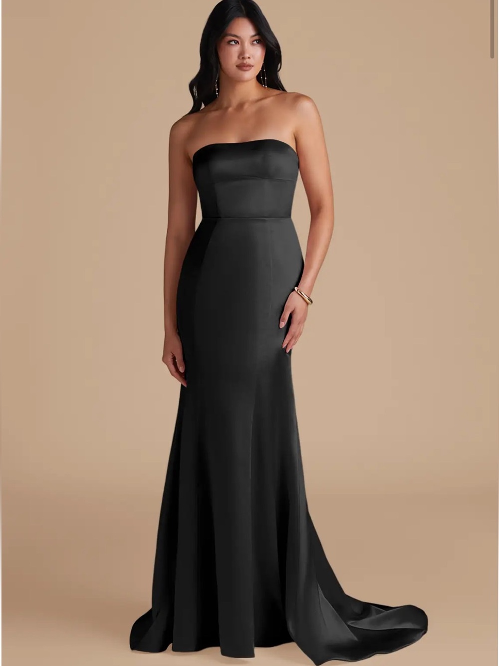 Azazie Strapless Black Satin Mermaid Gown bridesmaid